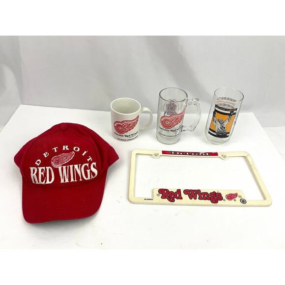 VTG Detroit Red Wings Snapback Hat License Plate Mugs Cups NHL Rare 1990s Hockey - Picture 10 of 13